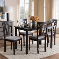 Baxton Studio RH146C-Dark Brown/Grey Dining Set Sylvia Modern and Contemporary Grey Fabric Upholstered and Dark Brown Finished 5-Piece Dining Set